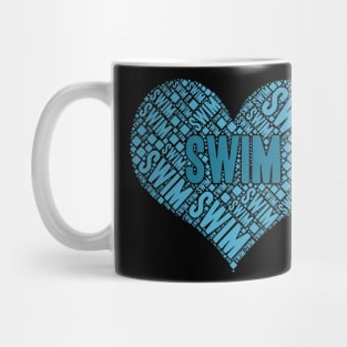 Swim Word Cloud - Heart Shaped Swimming Typography Mug